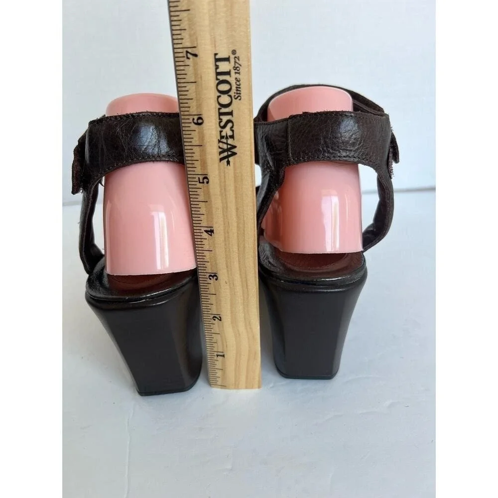 NAOT FLIRT Ankle T-strap Platform Wedge Heels Sandals Brown Leather Sz‎ 10 - 41